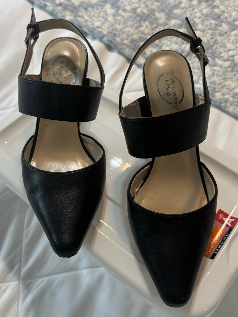 Life Stride Black Pointed Toe Slingback Heels with Wide Strap